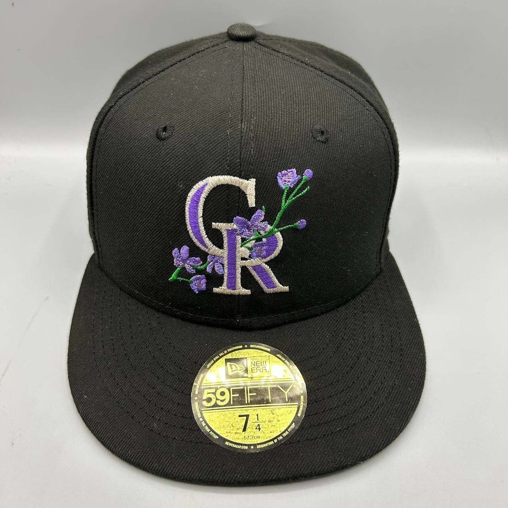 Colorado Rockies MLB Hat Men 7 1/4 Black Floral 59Fifty New Era Fitted Cap